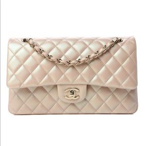 Chanel Iridescent Quilted Medium Double Flap Beige